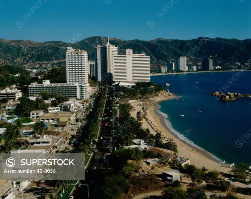 High angle view of a road near a coastline, Acapulco, Guerrero, Mexico