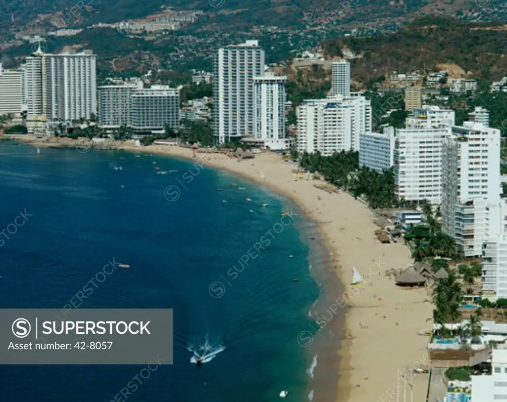 Aerial view of buildings near the beach, Acapulco, Guerrero, Mexico