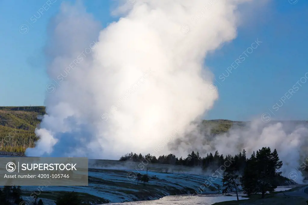 Steam rising from Excelsior Geyser Crater, Midway Geyser Basin, Yellowstone National Park, Wyoming