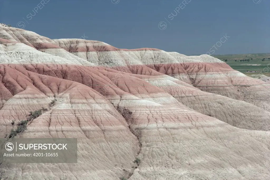 Sedimentary layers exposed by erosion, Badlands National Park, South Dakota