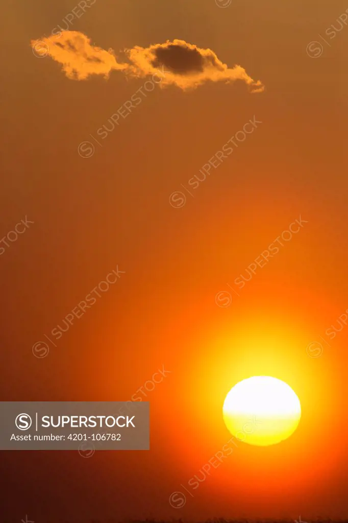 Sunset with atmosheric haze caused by dust, Alentejo, Portugal