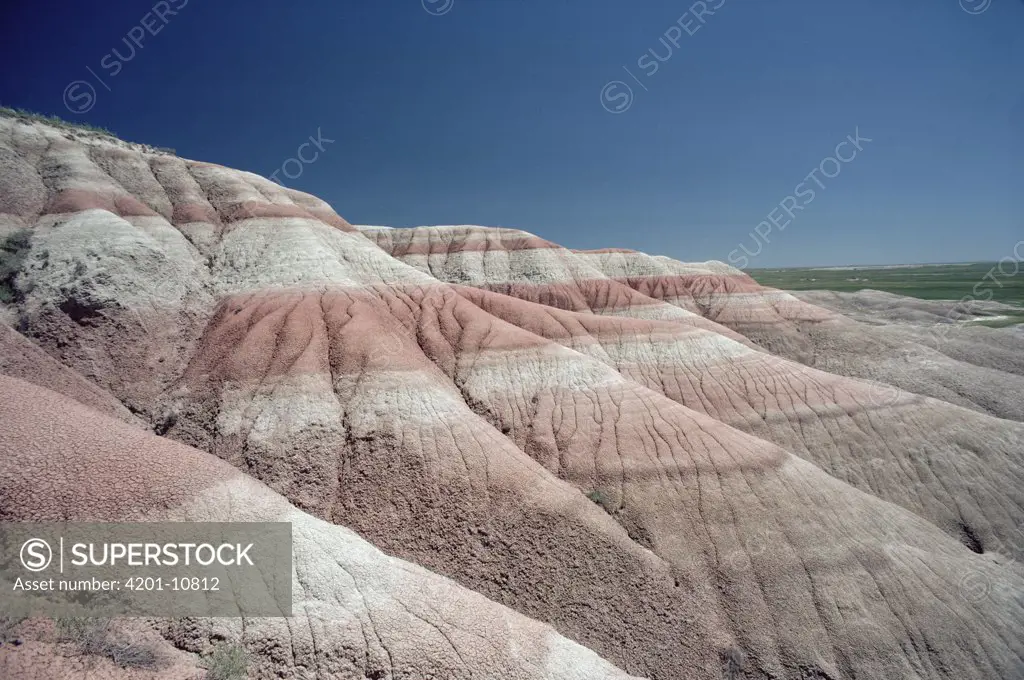 Sedimentary layers exposed by erosion, Badlands National Park, South Dakota
