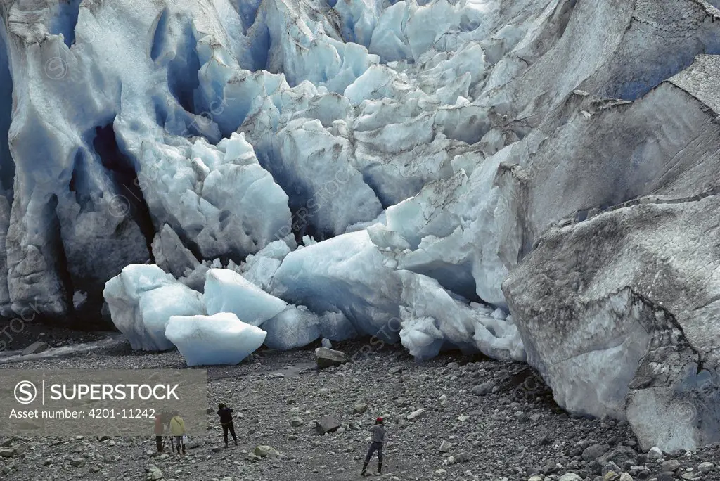 Tourists in front of glacier, Glacier Bay National Park and Preserve, Alaska
