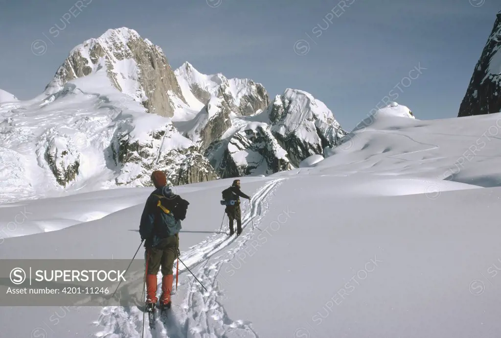 Two skiers on Ruth Glacier, Denali National Park and Preserve, Alaska