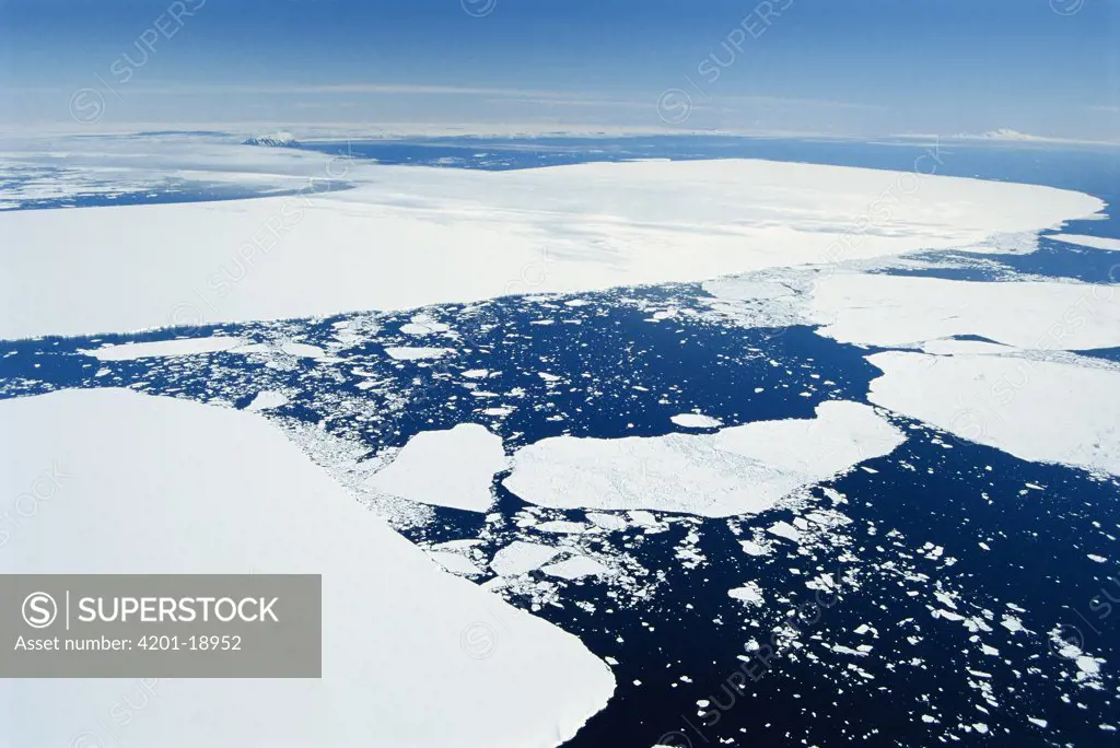 C16 and B15a icebergs, largest icebergs in recorded history, 185 by 40 miles, contains four years of Mississippi river flow of fresh water, Antarctica