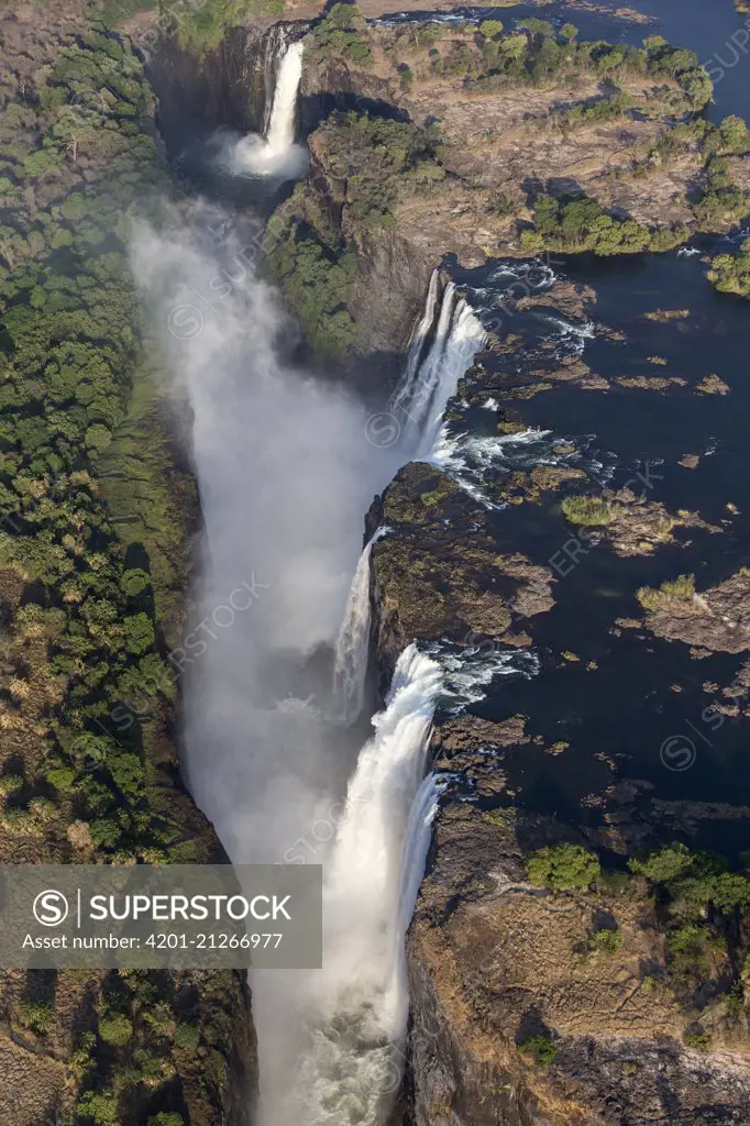 Victoria Falls cascading 420 feet into chasm, largest waterfall in the world at low water level, UNESCO World Heritage Site, Zimbabwe