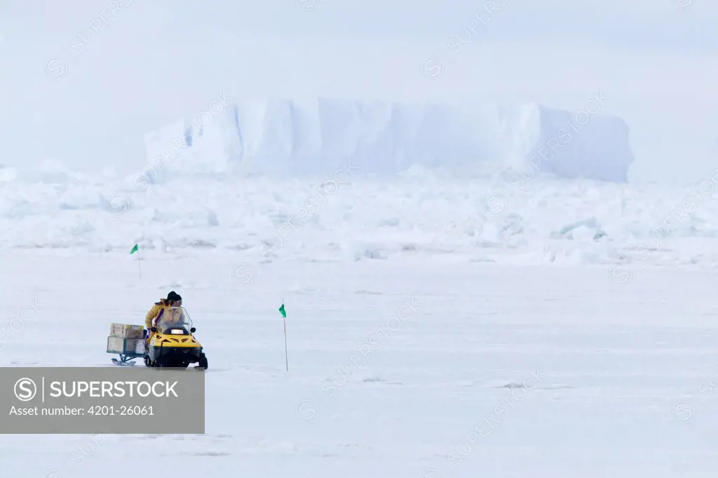 Snowmobile on ice field, Antarctica