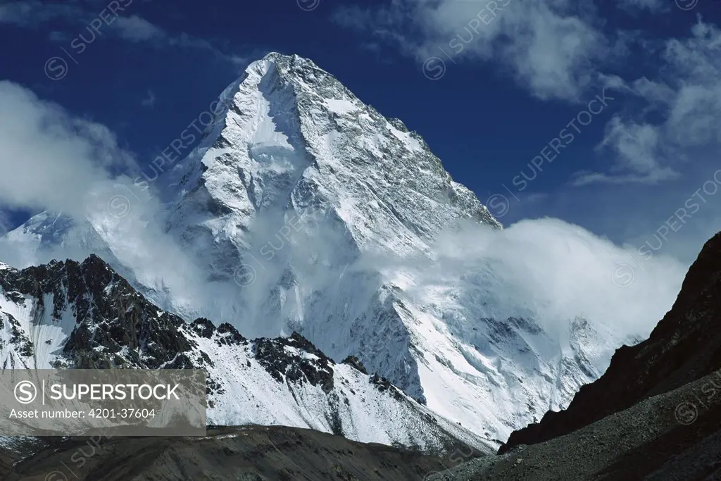 The north face of K2 as seen from K2 glacier, second highest peak in the world, Karakoram, Xinjiang, China