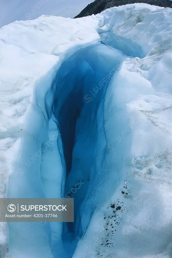 The Blue Pool, a crevasse filled with fresh water, Fox Glacier, Westland National Park, New Zealand