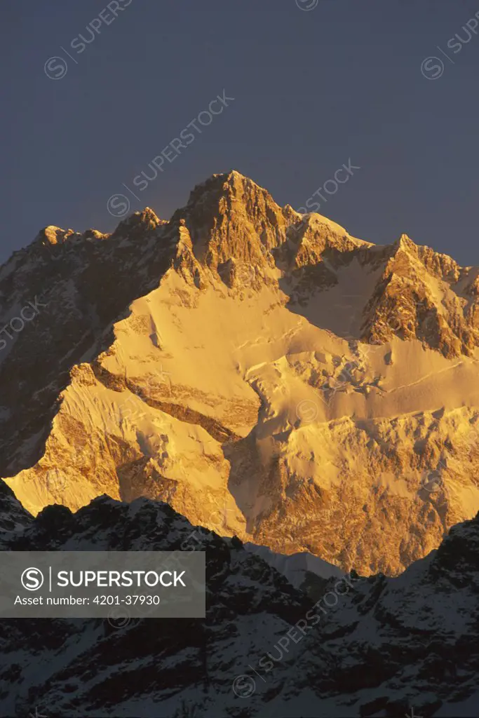 Dawn on Kangchenjunga, Talung face from Dzong Ri, 8585 meters, most easterly of the world's fourteen 8000 metre peaks, Sikkim Himalaya, India