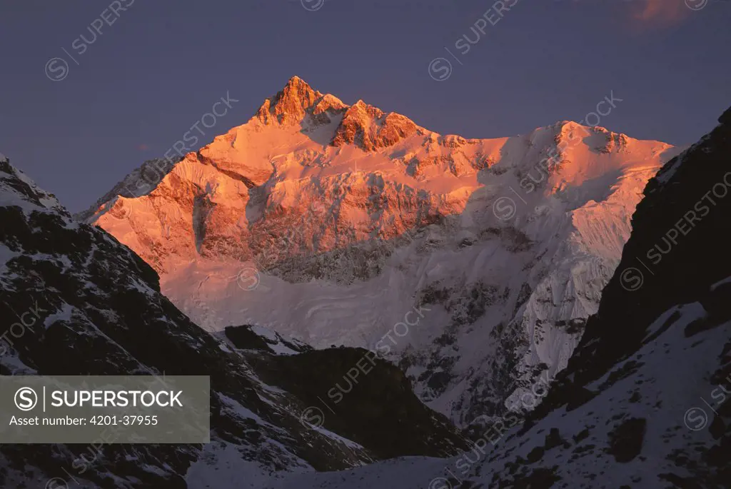 Dawn on Kangchenjunga, Talung face, 8595 meters, most easterly of the world's fourteen 8000 metre peaks, Sikkim Himalaya, India