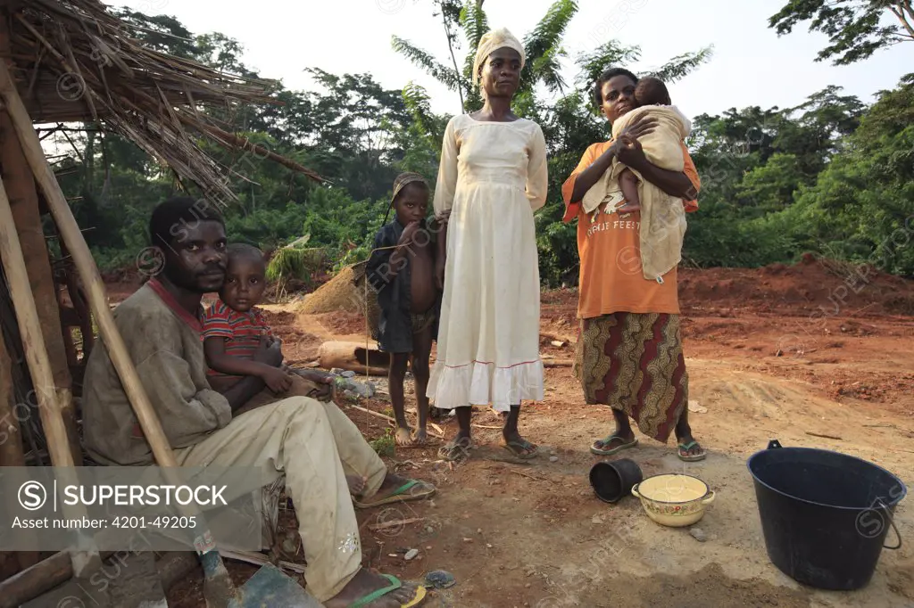 Baka family in village, Cameroon