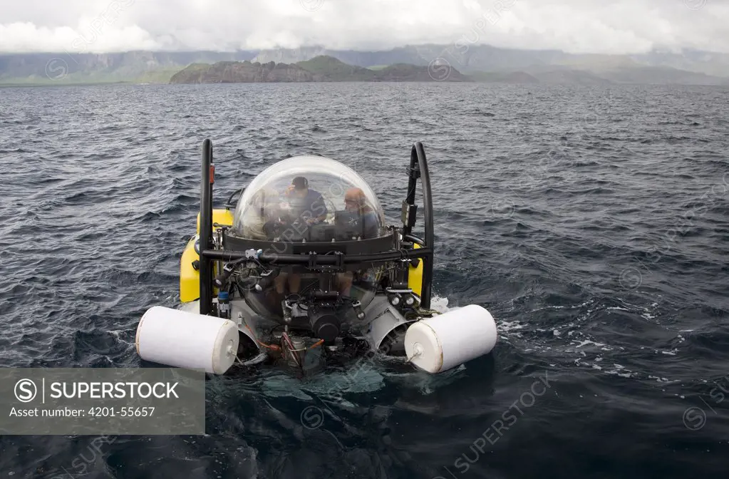 Research submersible floating on surface before exploring hot vents, Danzante Island, Baja California, Mexico