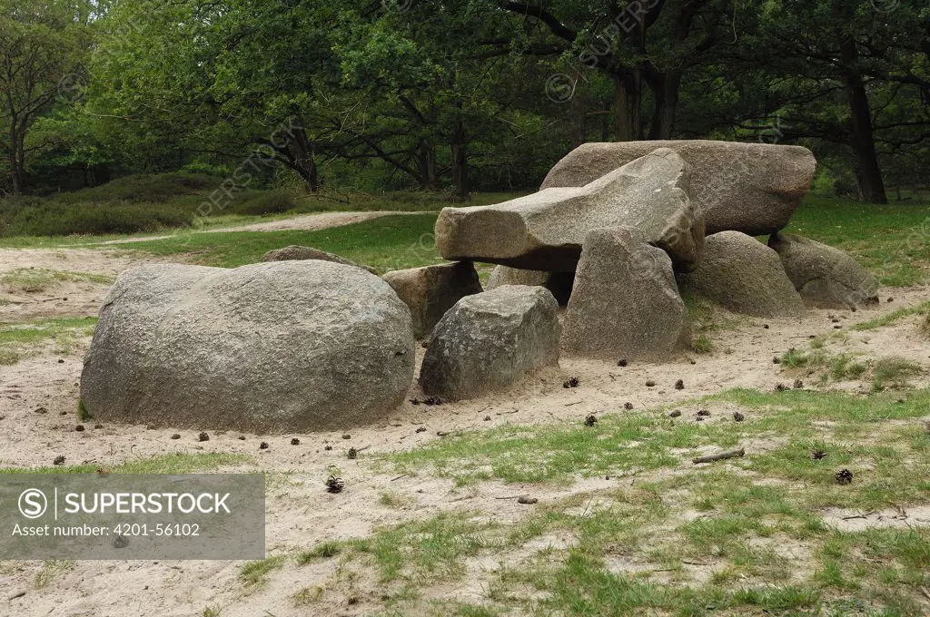 Dolmen, ancient Neolithic burial chamber from about 3,500 BC,  Drenthe, Netherlands