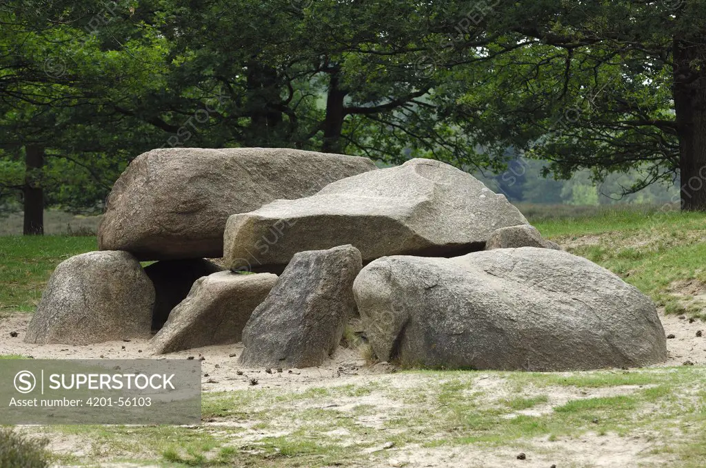 Dolmen, ancient Neolithic burial chamber from about 3,500 BC,  Drenthe, Netherlands