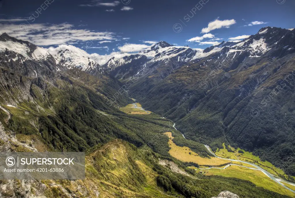Mount Aspiring and Matukituki Valley from route to Cascade Saddle, Mount Aspiring National Park, New Zealand