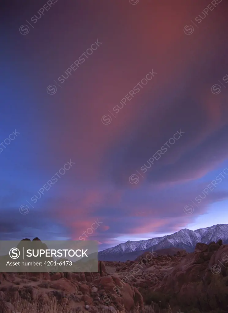 Sunrise over the Sierra Nevada Range seen from Alabama Hills, California