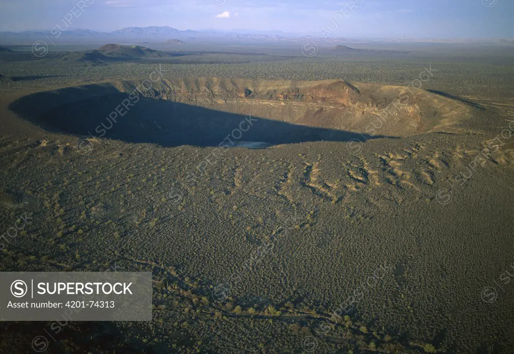 El Elegante Crater is 1400 meters wide and 140 meters deep, El Pinacate, Gran Desierto de Altar Biosphere Reserve, Sonora, Mexico