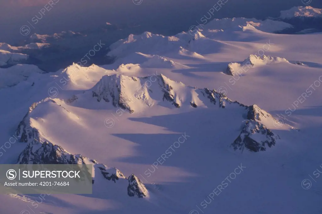 Glacier covered Kenai Mountains above Nuka Bay, Kenai Fjords National Park, Alaska