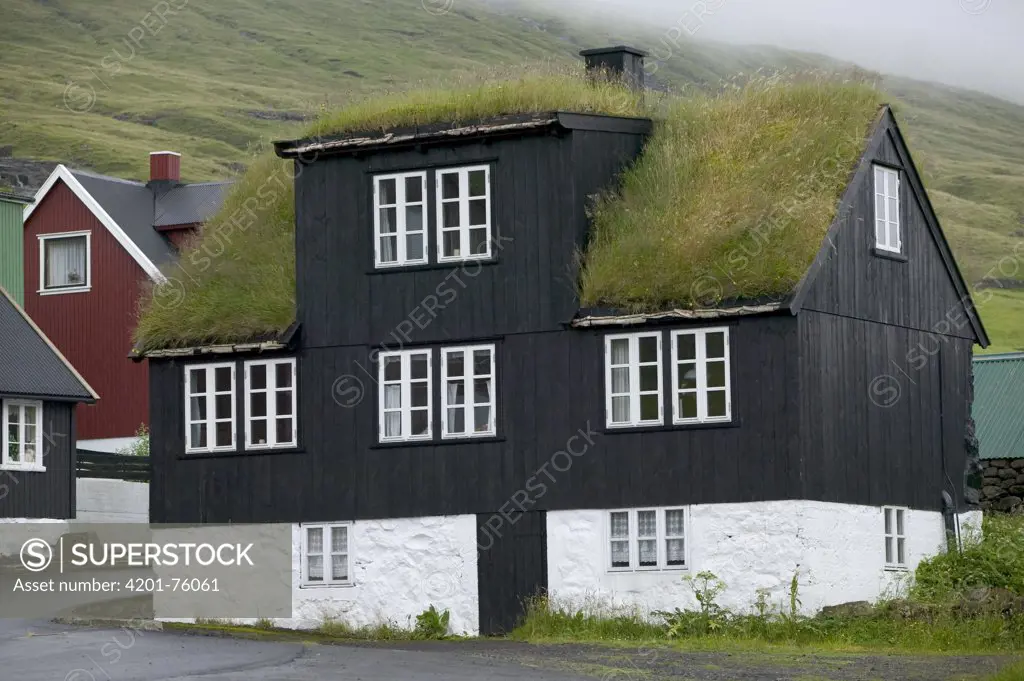 Sod-roofed house on Streymoy Island, Faroe Islands