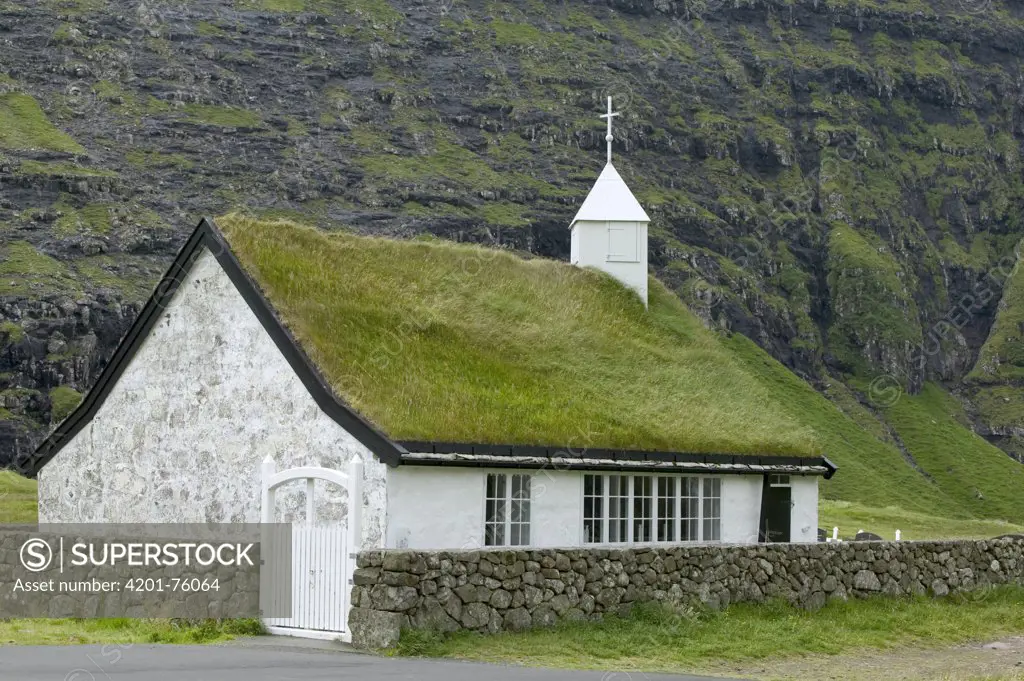 Sod-roofed church, Streymoy Island, Faroe Islands