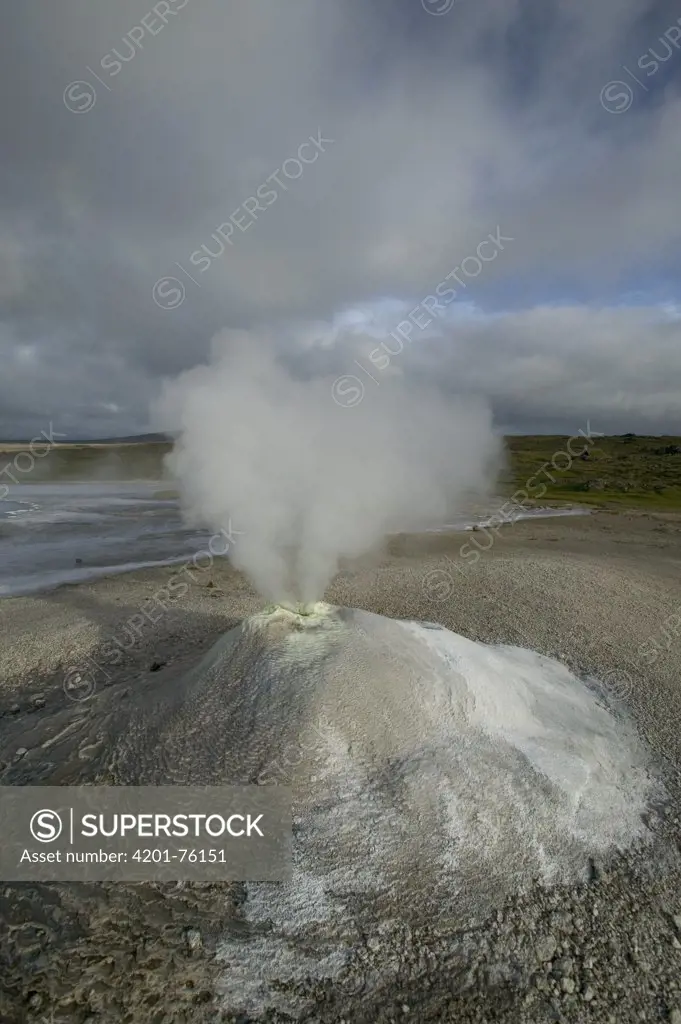 Steaming solfatare or fumarole, geothermic activity, Hveravellir, central Iceland