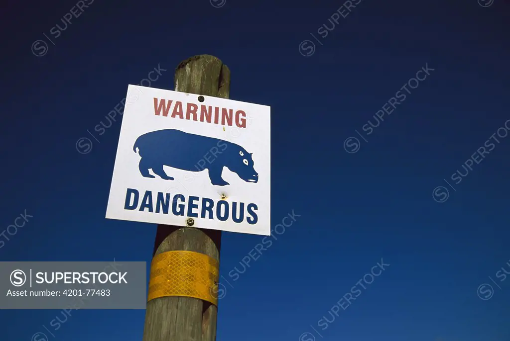 Hippopotamus (Hippopotamus amphibius) warning sign, Africa