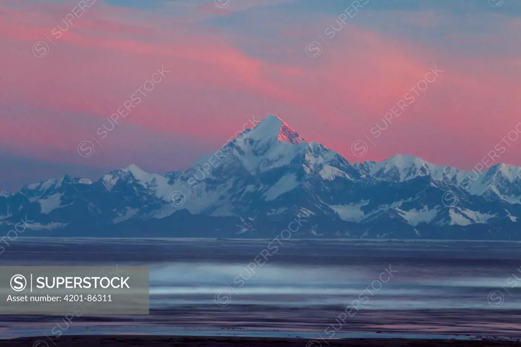 Mount Saint Elias rising above Yakutat Bay at sunrise, Wrangell St. Elias National Park, Alaska