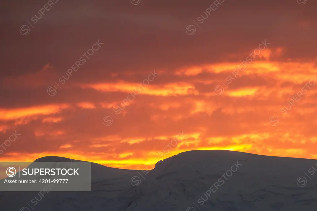 Sunset over glacial ice, Melchior Islands, Antarctica