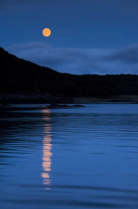 Moon over bay, Katmai National Park, Alaska