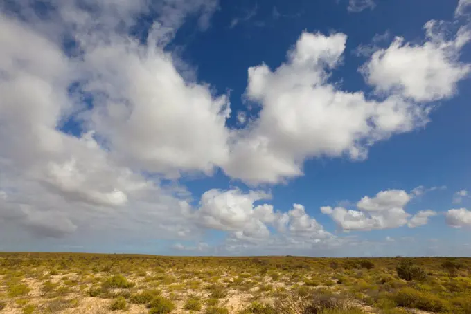 Cumulus clouds above desert, Kalbarri National Park, Western Australia, Australia