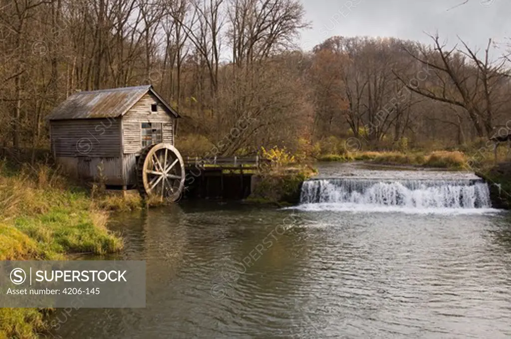 Watermill near a dam, Hyde's Mill, Iowa County, Wisconsin, USA