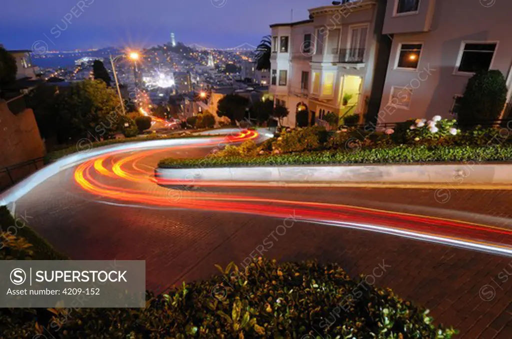 Lombard Street at dusk, San Francisco, California, USA