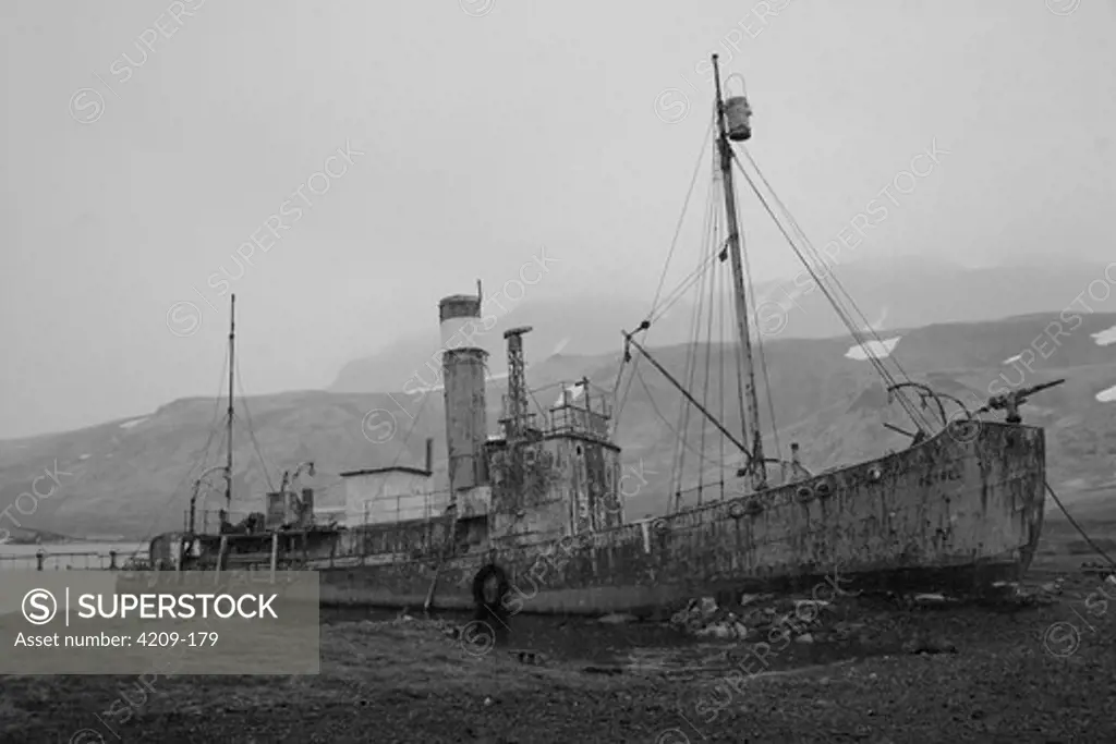 UK, South Georgia, Grytviken, Abandoned harpoon boat