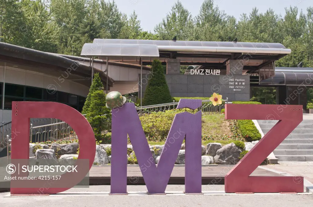 Large DMZ sign at the Third Tunnel of Aggression site, Demilitarized Zone, South Korea