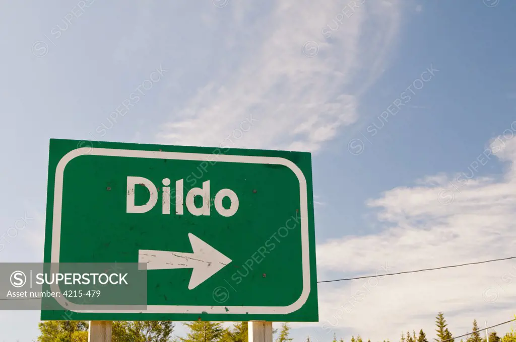 Signpost to the town of Dildo, Avalon Peninsula, Newfoundland, Canada
