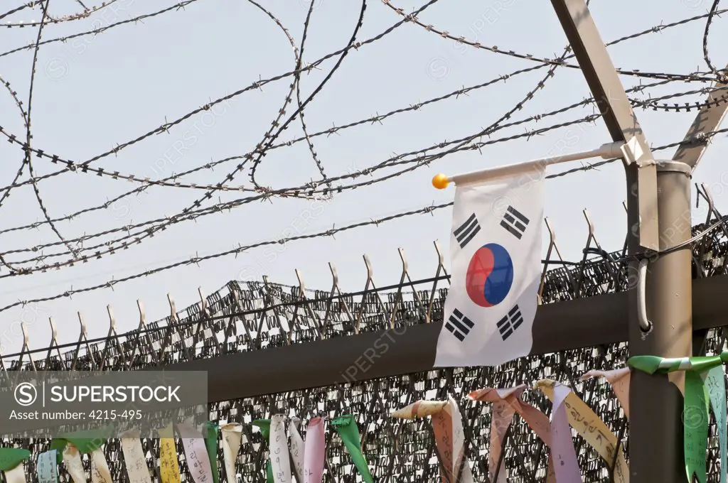 South Korean flag on the fence at Demilitarized Zone, Imjingak, South Korea