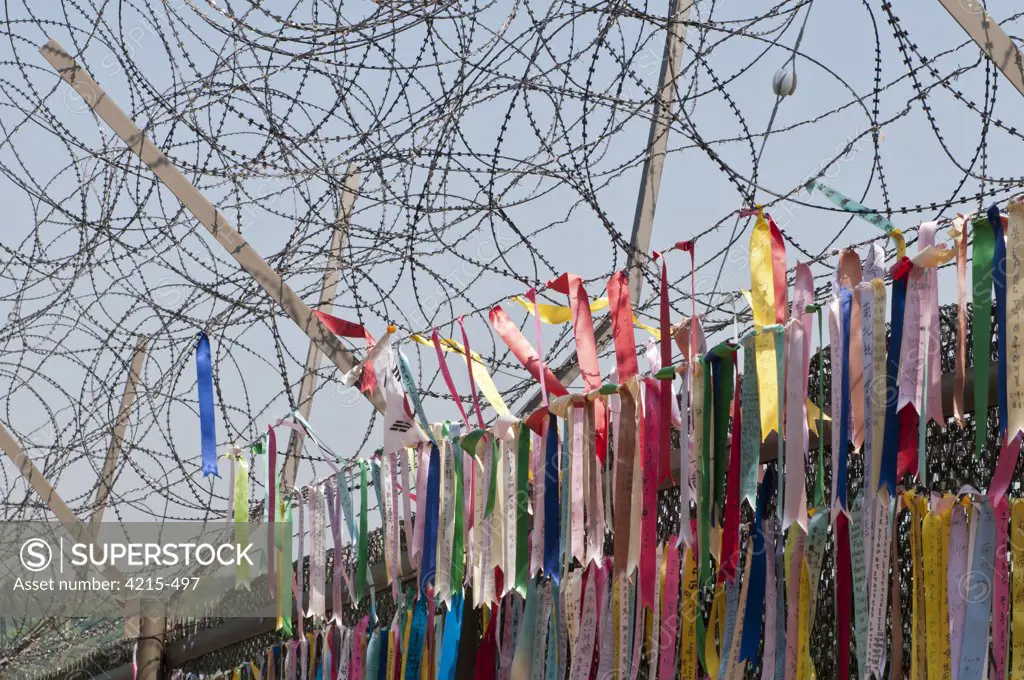 Ribbons pinned on the fence at Demilitarized Zone, Imjingak, South Korea