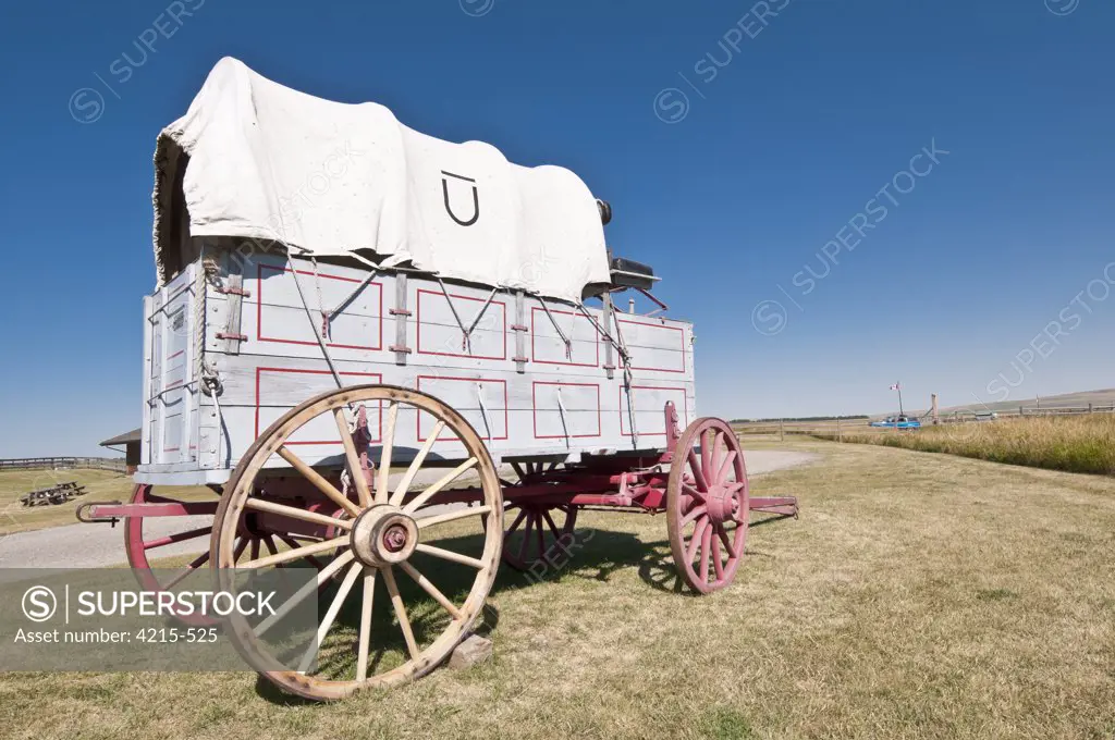 Covered wagon in a ranch, Bar U Ranch National Historic Site, Longview, Alberta, Canada