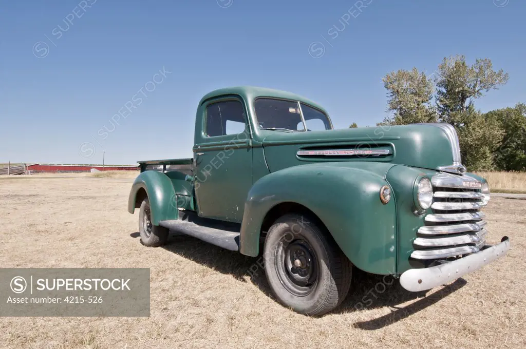 1947 Mercury 1/2 ton truck in a ranch, Bar U Ranch National Historic Site, Longview, Alberta, Canada