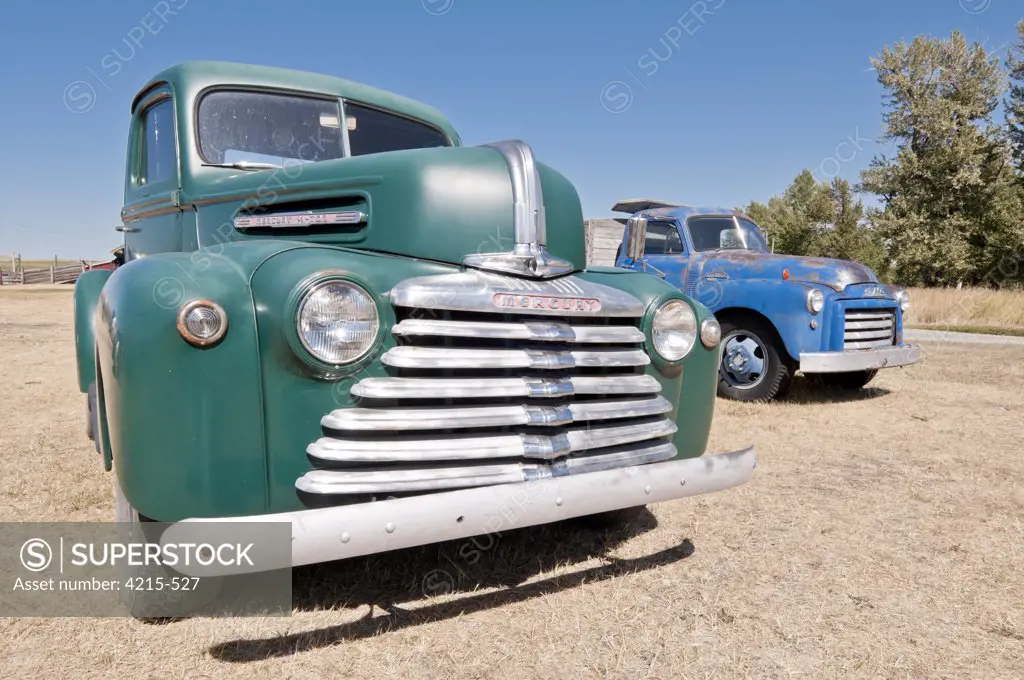 1947 Mercury 1/2 ton trucks in a ranch, Bar U Ranch National Historic Site, Longview, Alberta, Canada