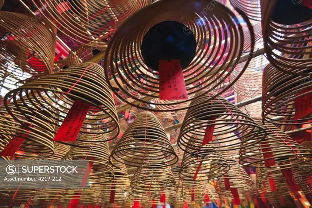 Incense coils hanging in a temple, Man Mo Temple, Hong Kong, China