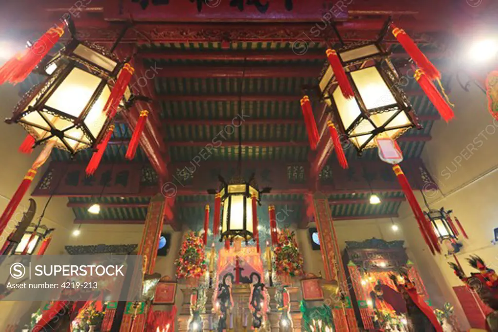 Chinese lanterns hanging in a temple, Man Mo Temple, Hong Kong, China