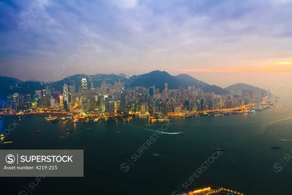 Buildings on an island, Victoria Harbour, Hong Kong Island, Kowloon, Hong Kong, China
