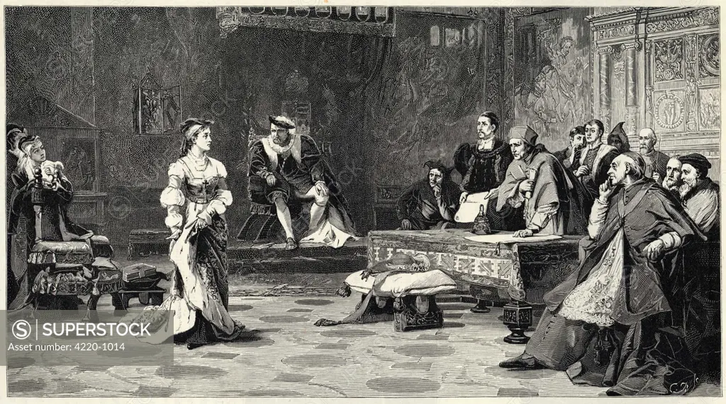 The trial of the marriage  between Henry VIII and  Catherine of Aragon which ends  in divorce.