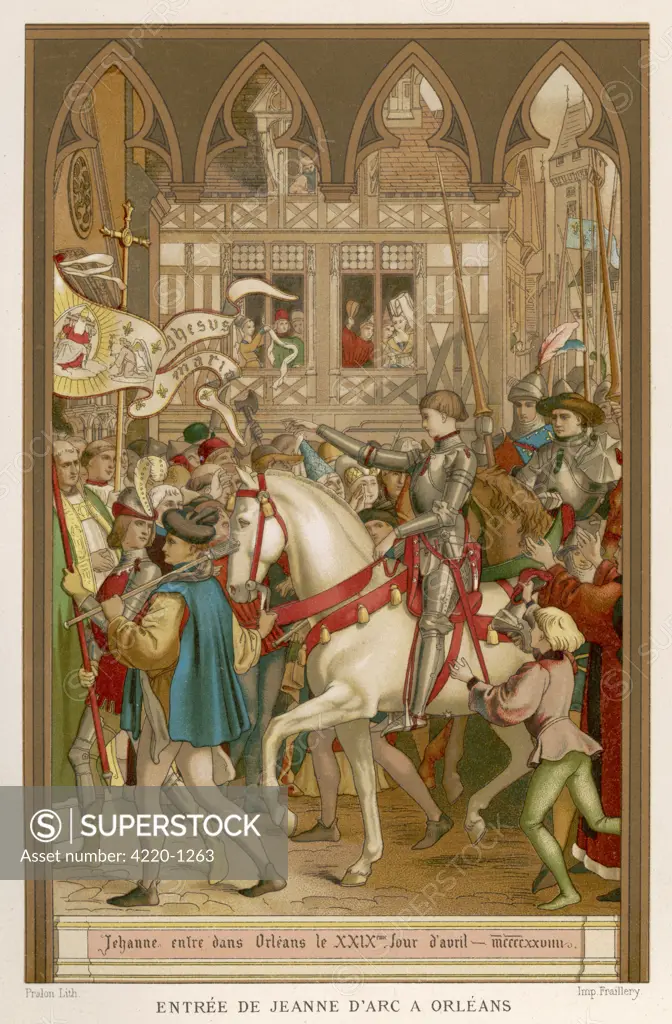 Jeanne d'Arc enters Orleans  with the French army