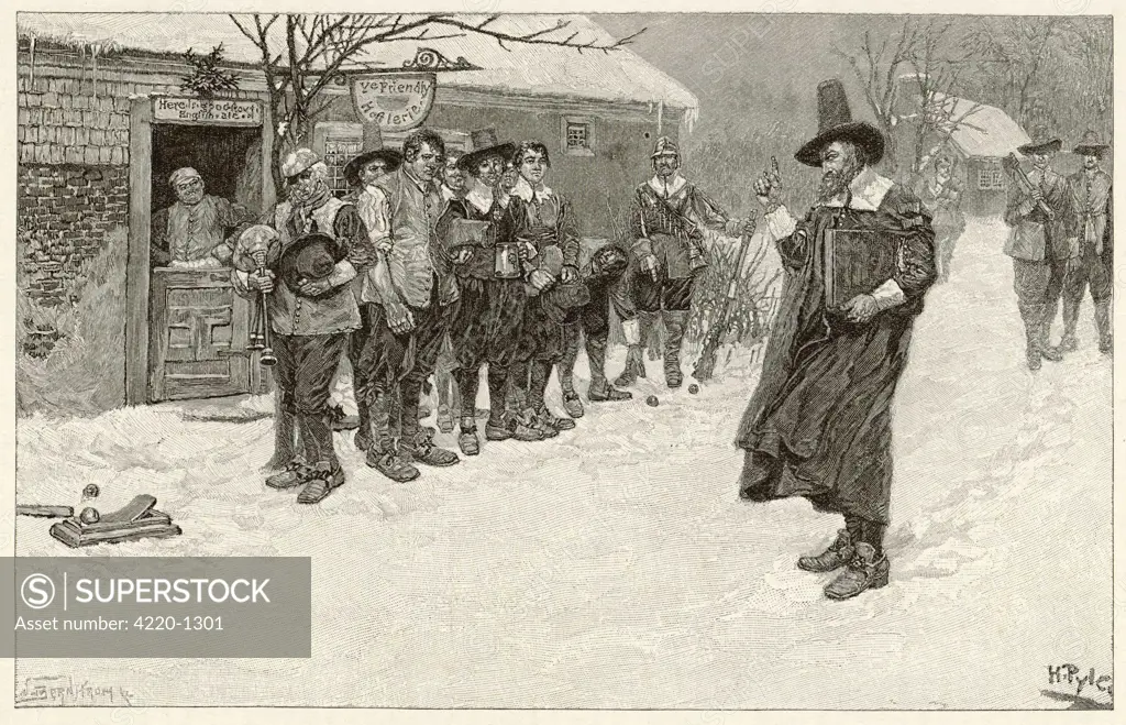 The Puritan governor  interrupting the Christmas  sports