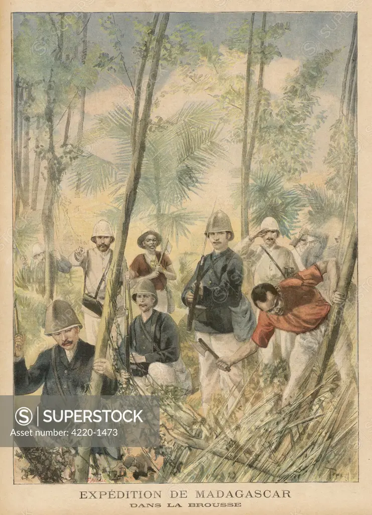 The French explore the jungle  in Madagascar as they take  control of the island. The  Merina monarchy is abolished.