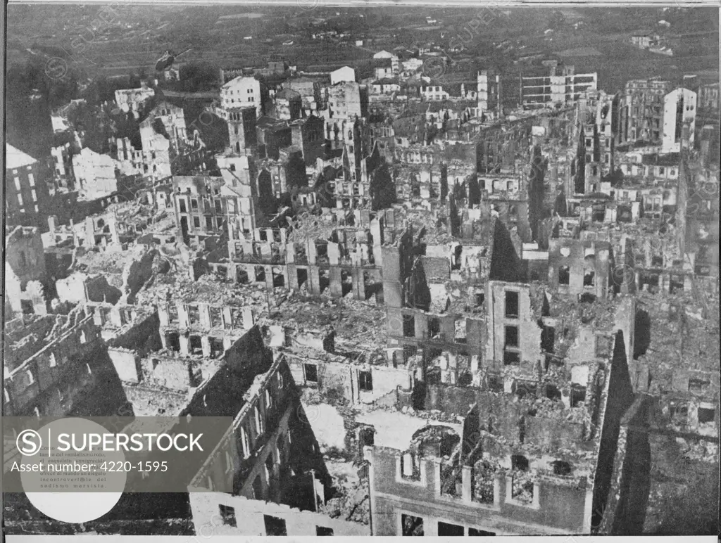 Aerial view of the bombed city of Guernica.