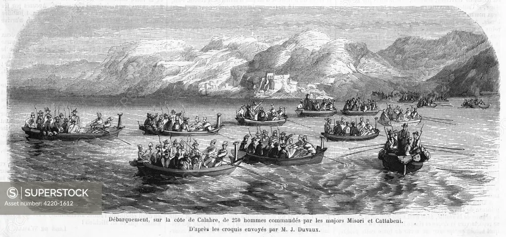 The invasion fleet carries  Garibaldi's 'thousand' from  Quarto, Sicily, to invade the  Italian mainland.